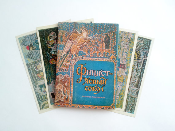 sovietpostcards:  Illustrations for the Russian tale “Finest, the brave Falcon”.