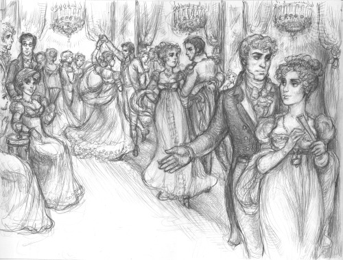 The ballroom sketch I did for DANDIES AND DANDYZETTES, an amazing new RPG set in Regency Englan