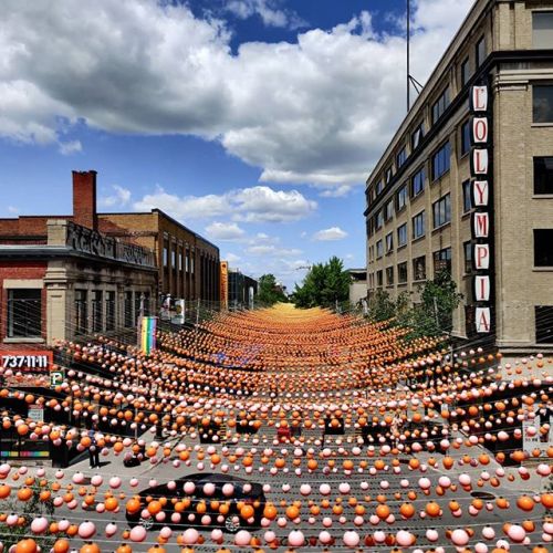 Balls over a street in Montreal. http://bit.ly/2IxQC49