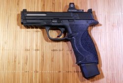 gunrunnerhell:  Smith &amp; Wesson M&amp;P9 Pro Series C.O.R.E. A polymer frame pistol chambered in 9x19mm, hence the name, it is also available in .40 S&amp;W. There is a cutout on the top of the slide to allow the use of red dot. This one has gone