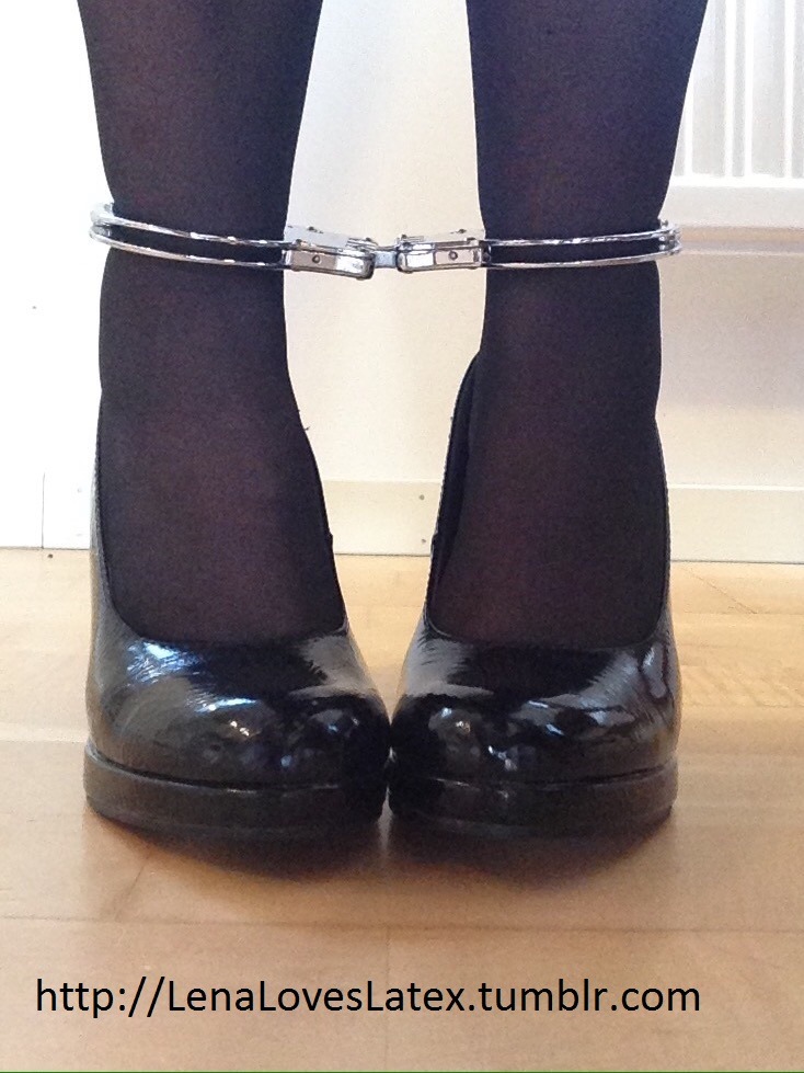 lenaloveslatex:  Strict ankle cuffs, high heels and stockings. Lena’s not going