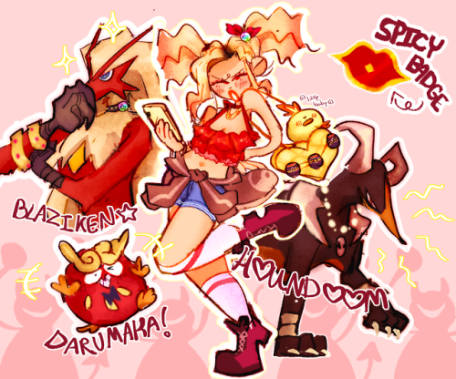 “some TOTAL BRAT would like to battle! “My gymleadersona! My gym is a fire type HELL themed mall bc 