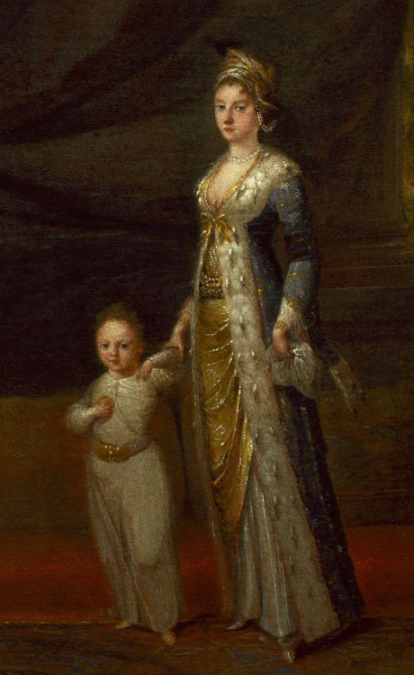 Lady Mary Wortley Montagu with her son Edward by Jean Baptiste Van Mour, painted in 1717, while her 