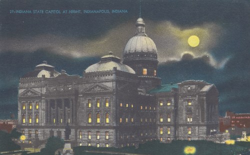 Postcards: Indiana State Capitol on a Full Moon Night, 1950s or Earlier.