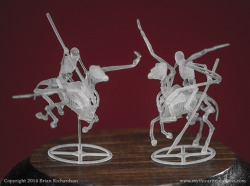 mythicarticulations:  32mm scale skeletal Pegasus with spear wielding riders, now available in our Etsy shop.