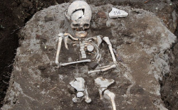 sixpenceee:  A &ldquo;vampire grave&rdquo; in Bulgaria holds a skeleton with a stake through its heart. It’s a skeleton from the 13th century. The remains once belonged to a man who was likely in his 40s. An iron rod had been hammered through his