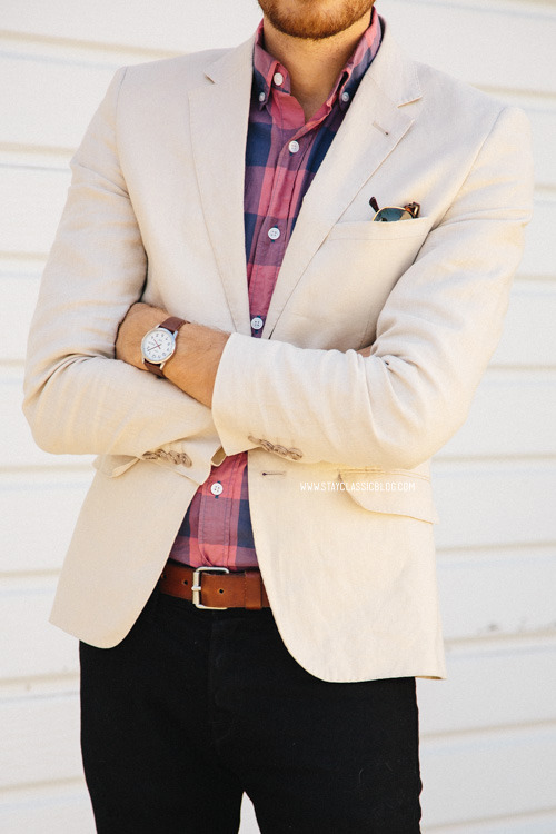 stayclassic:  March 18, 2014. Blazer: H&amp;M - $69 (similar)Shirt: J. Crew Factory