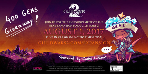 gears2gnomes: Pocki, the new creative pocket raptor is proud to gift you GW2-Fans 400 GEMS to celebr