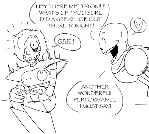 kunaigirl:  I gave myself a lot of feelings with this one, good ones for a change! I really like how it turned out honestly. Idk I just imagine that sometimes Mettaton would get made fun of for being so openly flamboyant; but that’s when the great and