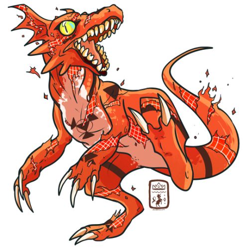 ciphir:  {♚}  Those Digivolving Sequences though.Guilmon © Akiyoshi Hongo,    Yukio Kaizawa, Bandai (2001).Available as stickers, prints, and notebooks! please do not use or redistribute/repost this work. cheers.commission slots are available, pricing