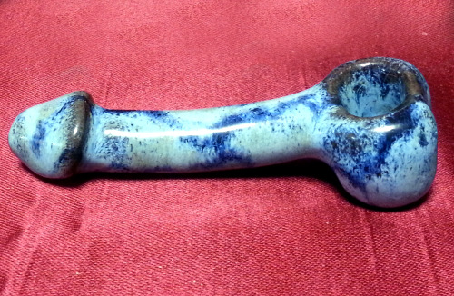 penis pipe, ceramic, handmade, 4 inches, light blue with dark blue veins $25- https://www.etsy.com/s