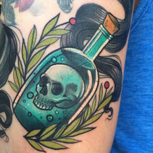 charlotteeleanortattoos:  So much fun from this morning! #poison #skull #deadly #toxic #poisonbottle  (at Modern Body Art) 
