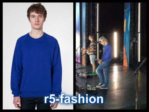 r5-fashion: California Fleece Raglan in lapis (EXACT) - $40.00  worn on 8-25-13 at soundcheck a