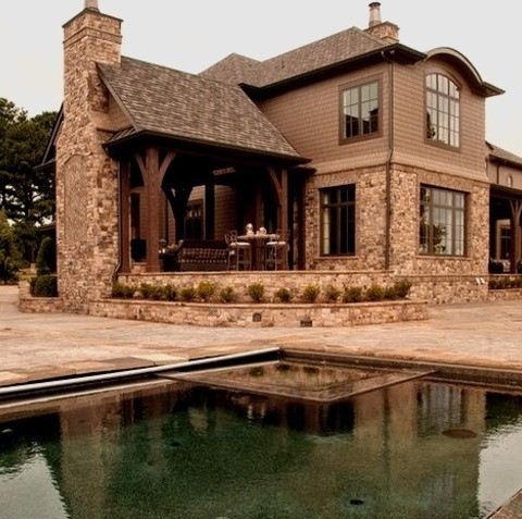 Atlanta Pool InfinityPool Fountain - Large Traditional Courtyard Stone And Rectangular Infinity Pool