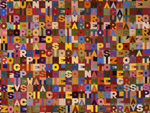 Alighiero Boetti, tapestry, 1980sHis most famous works are tapestries of different sizes, divided in