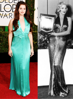 three-green-aliens:  Lana at the 2015 Golden Globes + Marilyn at the 1953 photoplay awards 