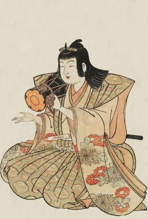 thekimonogallery: Boy Playing Small Hand Drum.  Ukiyo-e woodblock print, late 18th century, Jap