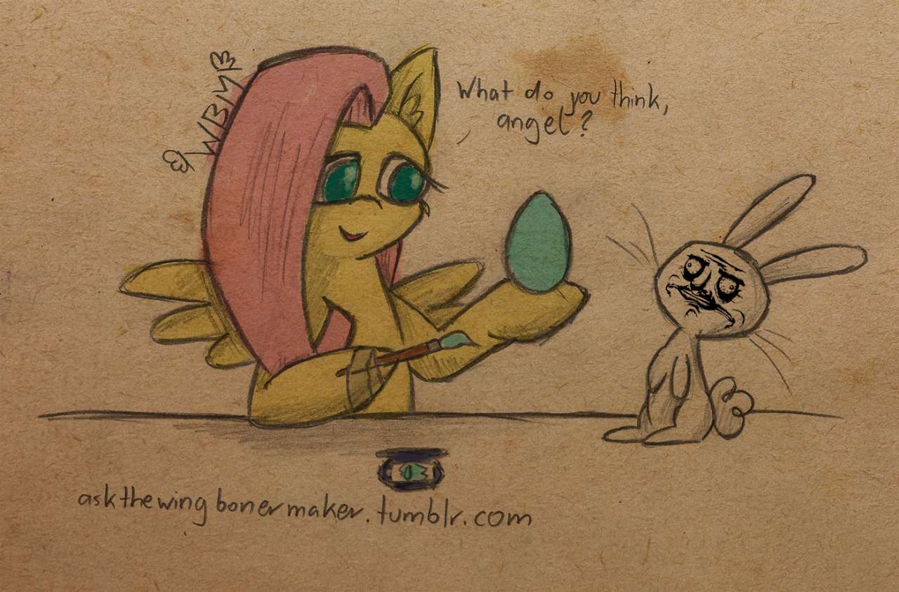 15minchallenge - Fluttershy and angel painting an egg cyan (lazy ass edition)