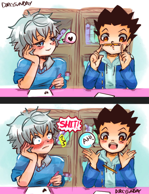 dorkysunday:  -”Shit, my gay is showing!”- Killua probablyThey were supposed to be studiying but neither did at the end