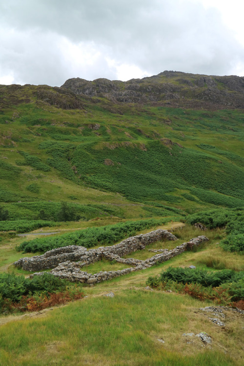 Roman Bathhouse, Hardknott Roman Fort, Cumbria, 31.7.18.The harsh landscape of the Lake District pro