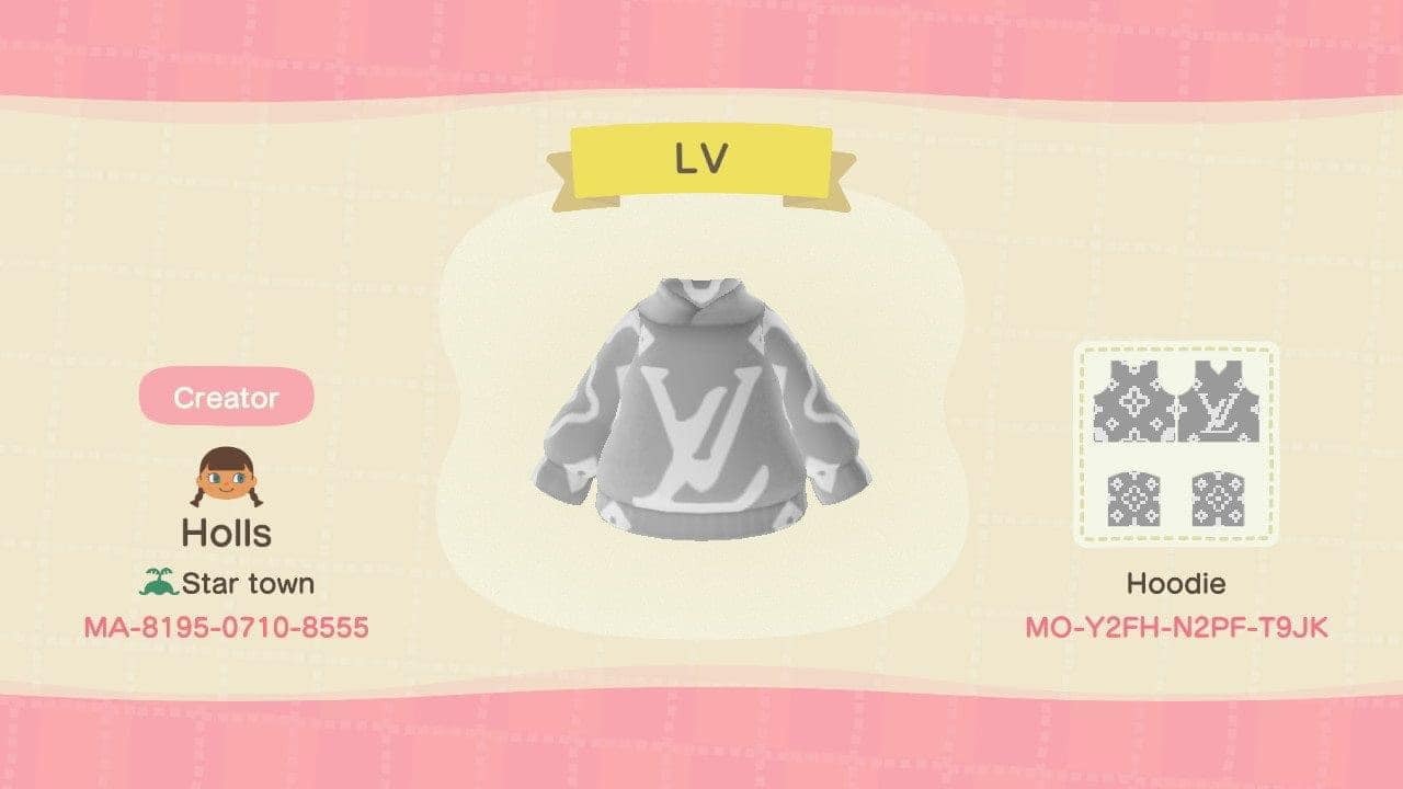 LV grey hoodie designed by holls of star town - ACNH Custom Designs