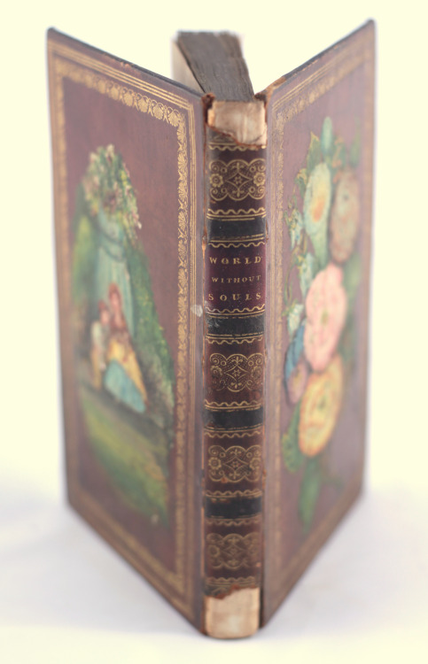 unusual painted book binding - oil on leather A world without souls by JW Cunningham 7th Edn 1818 