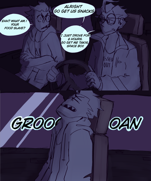 gh0stlyart:  This almost killed me but here take itThe road trip is coming close to an end.I’ll take a couple of questions about the road trip au since it’s coming to an end. If you have any questions, ask them in my inbox. I’ll see if I can get