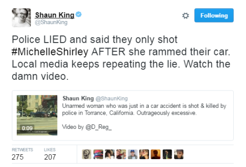 veryfemmeandantifascist:  blackgirlshit:  blackmattersus:  One more victim of police brutality.  According to the information from the media sources, Michelle Shirley, who was bipolar, was shot by the police when she rammed into the police car. However,