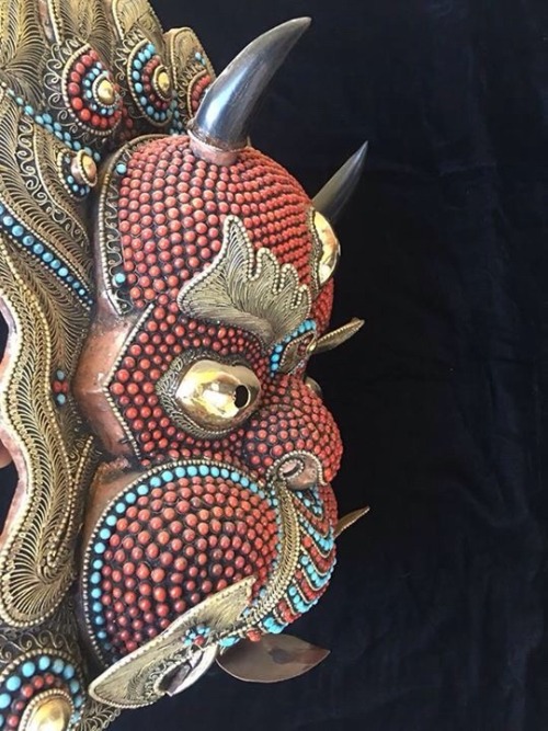 Magnificent Nepalese Silver-plated Turquoise & Coral Bhairab Mask – the “Mask of Annihilation” F