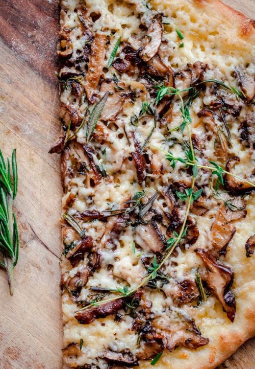 intensefoodcravings:Mushroom Pizza with Havarti Cheese, Fresh, Herbs, & Truffle Oil | Blogging O