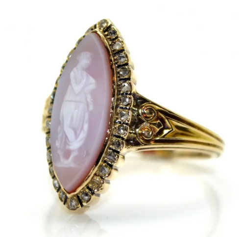 allaboutrings:Antique Agate and Rose Cut Diamond Cameo Ring