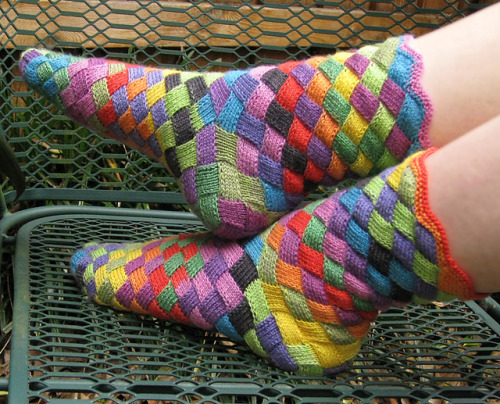 rairii: nottestella: crocrochet: Entrelac socksMade by spindleknitter based on the patternLonely Soc