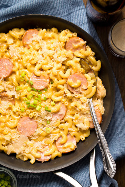 lustingfood:  Kielbasa and Beer Mac and Cheese