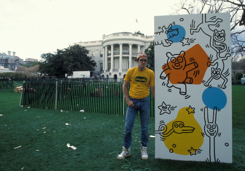 Keith Haring painted a mural on the White House lawn on Easter in 1988. The mural was donated to the