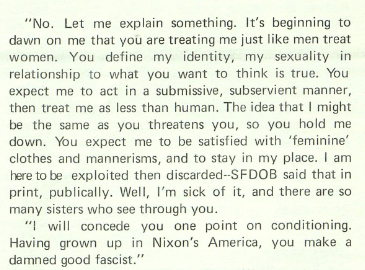 tranarchist: tranarchist: Trans lesbian feminist Beth Elliot’s response to TERFs who attacked her at the West Coast Lesbian Conference, 1973 (x) Since it’s LGBT history month it’s a good time to bring this back, with a minor correction- her surname
