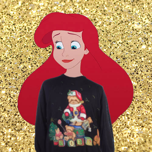 thesegirlsareperfectprincesses: Disney Princesses in holiday sweaters with a glitter background! Req