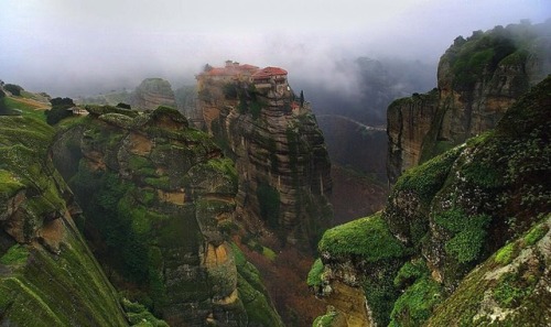 atlasobscura:Meteora is a monastery complex in Kalabaka, Greece, perched on rock pillars, once acces