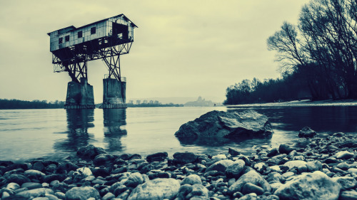 Abandoned coal loader on the Danube near Eszergom, Hungary