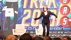 eva-gabor:Gates McFadden dancing as she auctions off her communicator at the Star Trek Convention 20