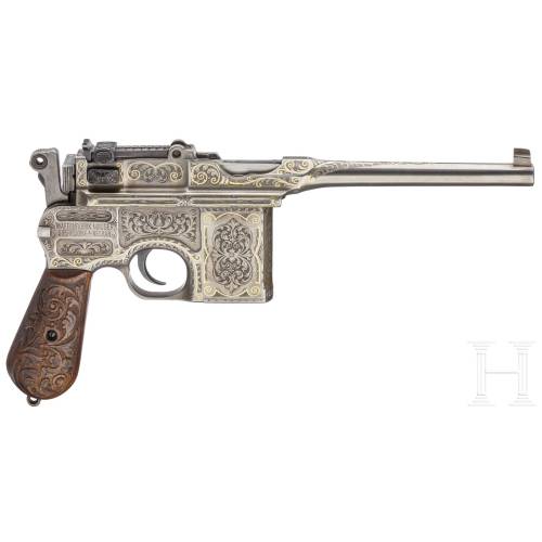 Engraved Mauser C96 broomhandle pistol with German Imperial markings, early 20th centuryfrom Hermann
