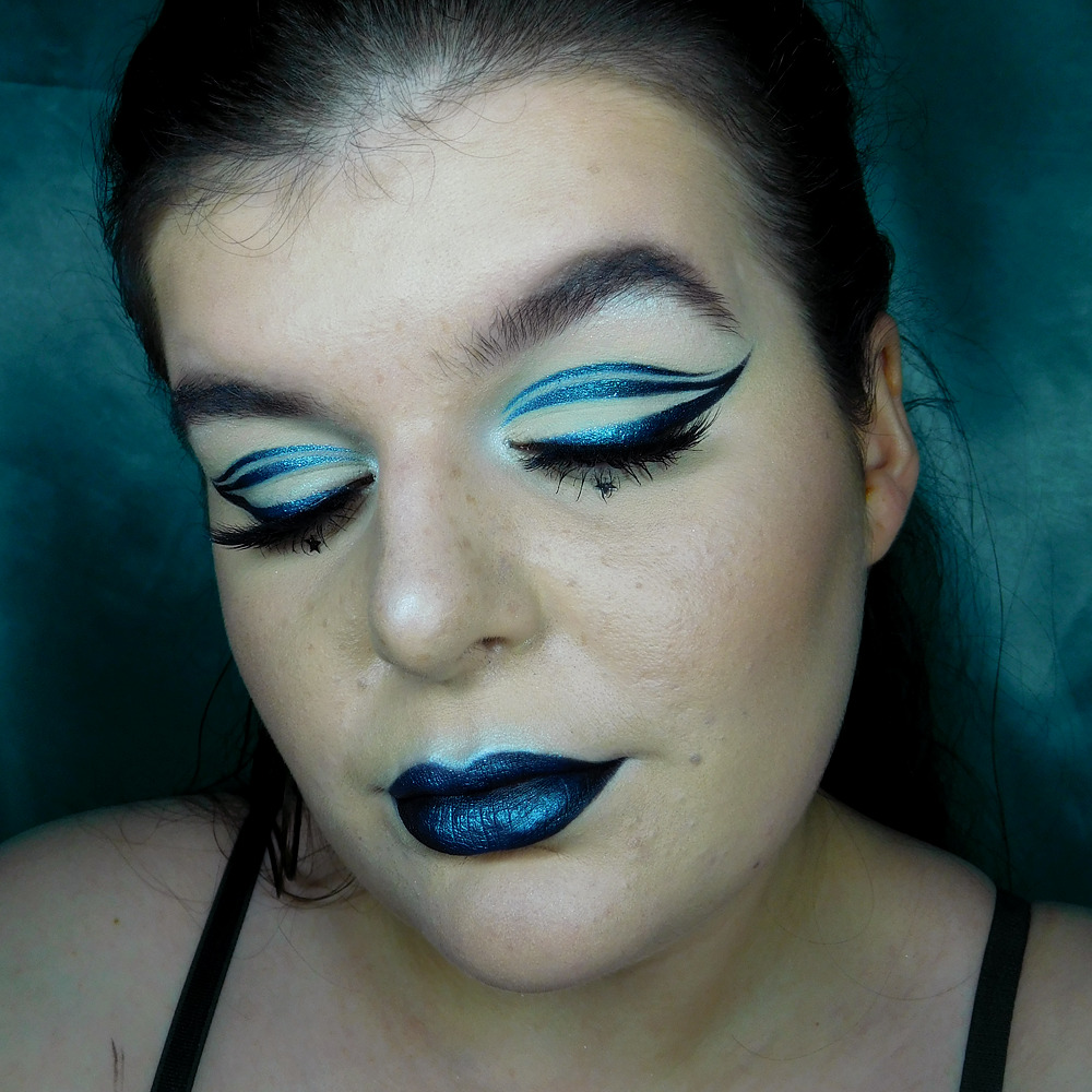 Rachel Coffey Makeup Portfolio on Tumblr: Ombre blue and black graphic  liner + lips with a silver star on the undereyes.