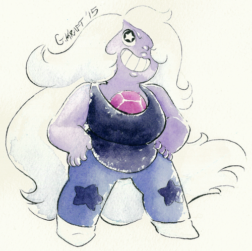 gracekraft:  Wanted to test out some new inking brush pens and watercolor so I drew Amethyst in her new outfit~