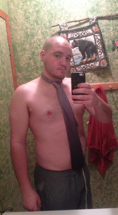 txevildoer666:  duke-of-sparrows:  For the anon who wanted a picture of me shirtless wearing a tie. :p  Tie is a bit crook’d…but still damn cute.