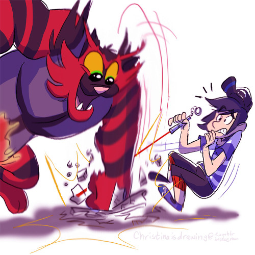 christinaisdrawing:I finally got an Incineroar in Pokemon Sun. Surprised me at LV 34!!Was also inspired by recently playing with my own cat and a laser pointer. Good times.