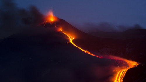 earth-land:    Europe’s most active volcano, Mount Etna   At 3,295 metres (10,810 feet), Etna is Europe’s tallest volcano and is located in Sicily. Etna is a composite volcano, like other dangerous volcano such as Mount St Helens and Mount Vesuvius.