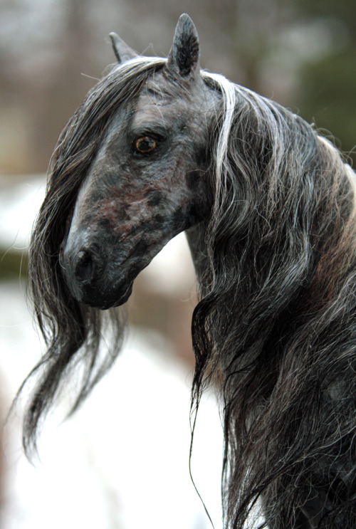 quequinoxart:  “Kismet” ooak appaloosa gypsy vanner horse sculpture. He is made from polymer clay over a wire and foil armature, and painted in acrylics. His hair is a blend of mohair.  He’s for sale on etsy! 