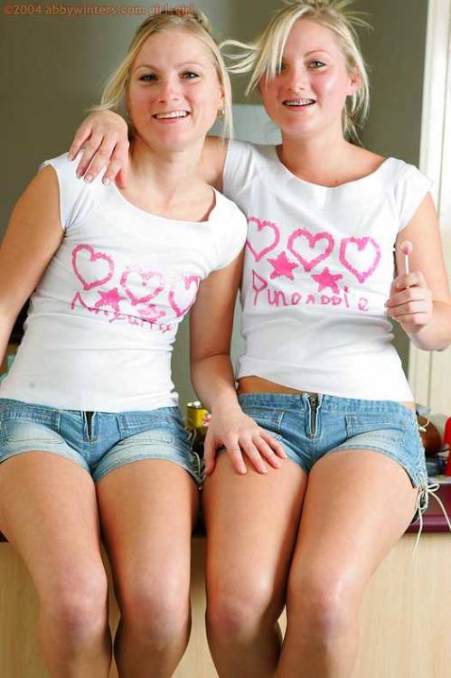 iloveabbysgirls:   Twin sisters fooling around and getting naked at home. These two girls look very 