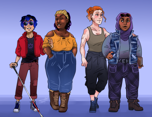 here’s my headcanons for the lesbian squadlook they are all smiling! isn’t that nice? wouldn’t it be