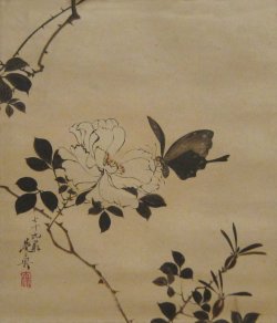 heaveninawildflower:  Butterfly and Wild Rose by Shibata Zeshin (1885), lacquer on paper, Honolulu Museum of Art. Wikimedia 