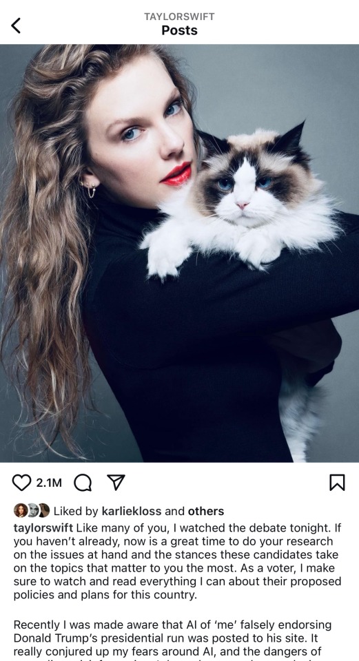 Karlie Just Liked Taylors Post Endorsing Kamala 💙